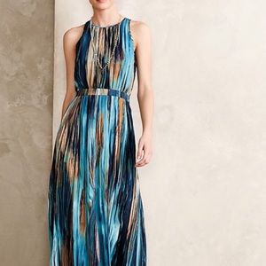 Anthropologie Blue and Brown Midi Dress